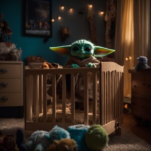 The Mandalorian character Djin Djarin, put baby Yoda in its crib...