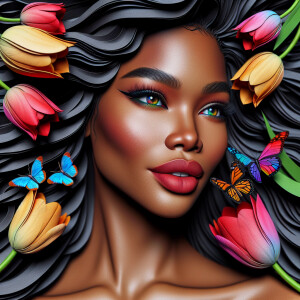 3D face of a light skin african-American beautiful woman with br...