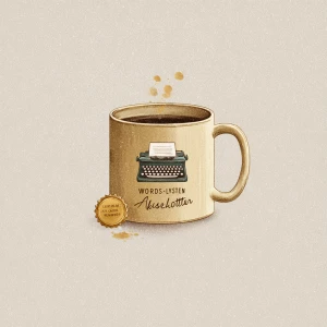 Minimalist vintage-style coffee mug illustration for writers, bo...