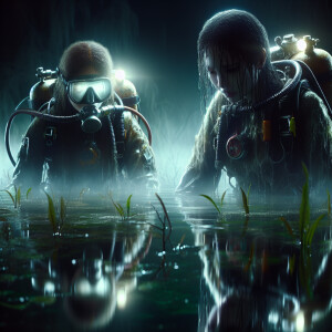 Two girls with scuba gear swam out of the swamp at night