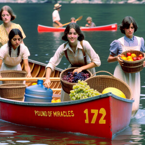 Generate a still from a campy 1972 B-movie. In the scene, three...