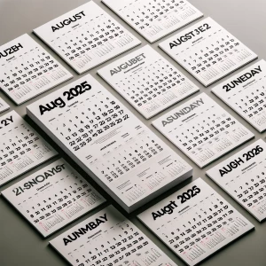 Je veux un calendrier annuel de 13 mois commençant en août 2025...