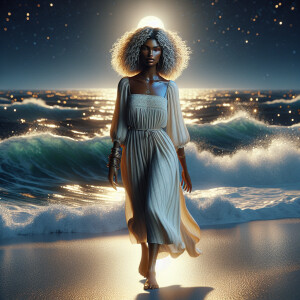 3D image of a beautiful night at the beach. There are elements i...
