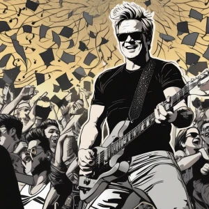 A younger Gordon Ramsey wearing a black tee with music notes tat...