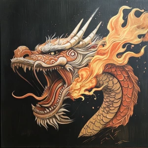 A scary dragon, breathing fire