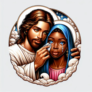 Ensure that the image distinctly represents both Jesus Christ an...