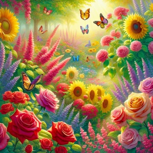 Create an image of a vibrant garden brimming with a diverse arra...