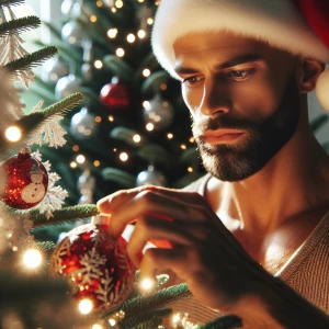 A Caucasian man with a buzzcut and clean shaven wearing a Santa...