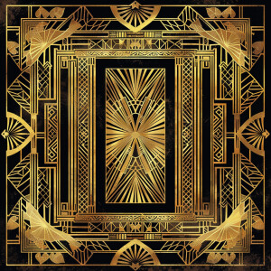 Design a sophisticated Art Deco border with intricate golden geo...