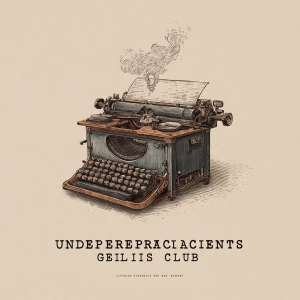 minimalist line-art illustration of a vintage typewriter, steam...