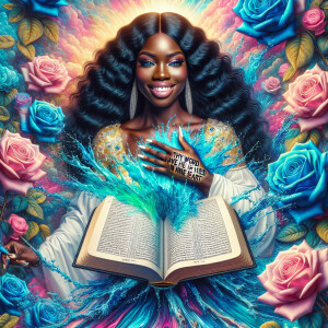 Create an image of an ultra-light-skinned African-American woman...
