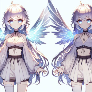 Cute anime girl with glowing wings and hair