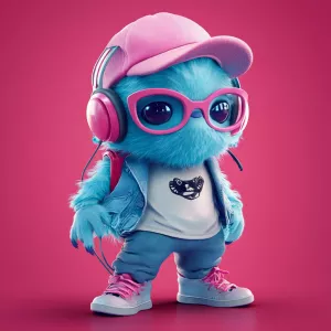 ChillGuy, a playful and inventive blue monster character wearing...