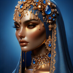Create a 3-D realistic, elegant figure against a vivid royal blu...