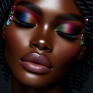 Create an up-close image of a African American woman mahogany sk...