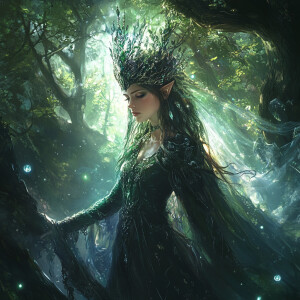 portrait fantasy scene | a mystical sorceress standing in an enc...