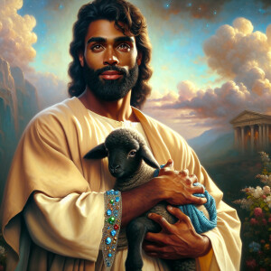Oil painting of an African-American man resembling Jesus Christ,...