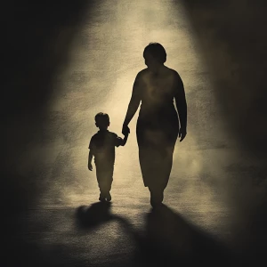 Generate an image capturing a backlit silhouette of a plus-size...