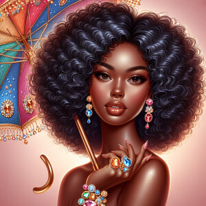 Illustrate an light skinned African-American woman with a captiv...