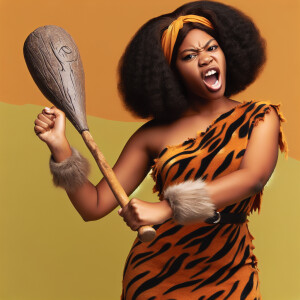 Aaliyah in a Wilma Flintstones dress with a Big club in her hand...