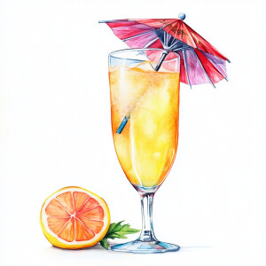 Create an image of a tall, vivid tropical cocktail, complete wit...