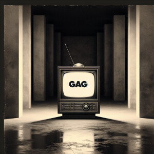 Makes me an album cover. A tube tv with the word GAG on the scre...