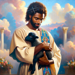 Oil painting of an African-American man resembling Jesus Christ,...