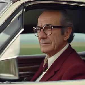 Vintage film photograph of a 60-year-old man with thinning hair,...