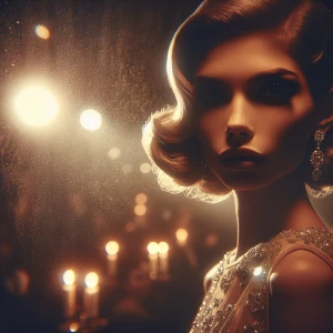 Anne Hathaway as a 1960s starlet, wearing an elegant gown at a d...