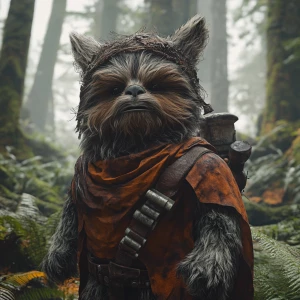 Create an image of an Ewok, a character from the Star Wars unive...