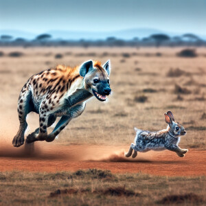 A hyena chasing a Bunny