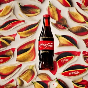 Create an image of a glass bottle of “Coke Zero with a creamy ba...