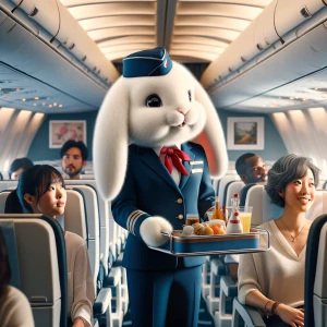 bunny working as flight attendant on air france plane