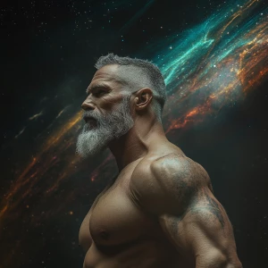 In a cosmic landscape where vibrant energy streams twist across...