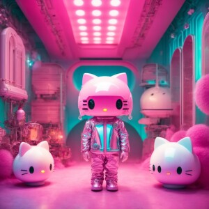 create a scifi pastel hello kitty
