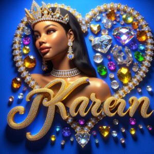 VCraft a 3-D image showcasing the name 'KAREN' in a luxurious go...