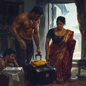 HD digital art depicting a 54-year-old Gujarati mother who works...