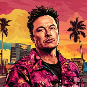 Elon Musk in GTA art style — BIEGNIJ Z bongiem do weedu — in the...