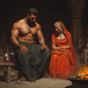 Hyperrealism,sharp painting..a beefy muscular sweaty criminal ma...