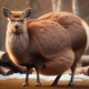 A deer with a lot of fur all over its body and make it heavily p...