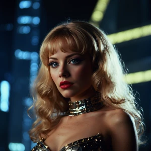 A hyper-detailed portrait of Barbarella, styled as a retro-futur...