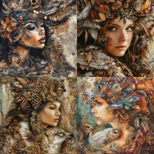 in the style of Josephine Wall and in chocolate and pearl colors...