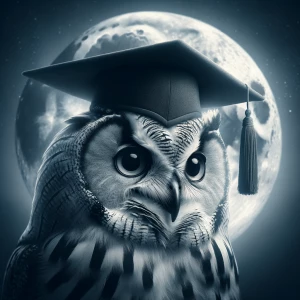 A picture of an owl wearing a mortarboard