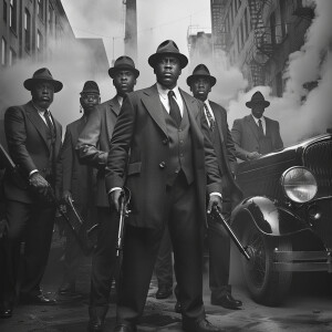 **Visual Prompt for a Group of 1930's G-Men Led by Delroy Lindo:...