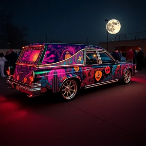 "Design a striking custom hearse that commands attention with it...