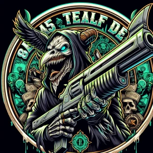 Create  a professional,  horror-themed circular brand logo featu...