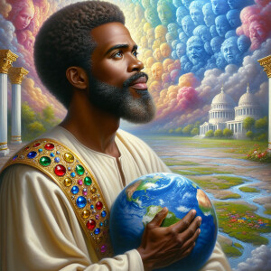Oil painting of an African-American man resembling Jesus Christ,...
