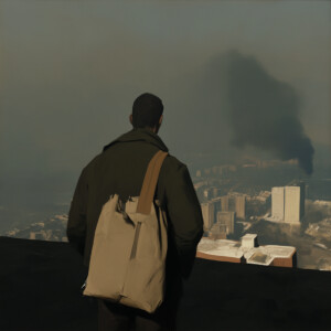 A person stands with his bag with his back to the camera and loo...