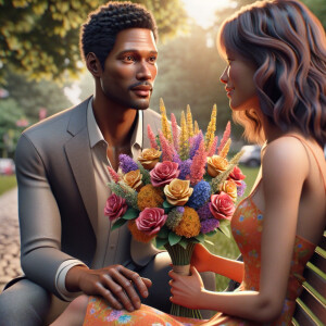 A photorealistic scene captures a young African American couple...