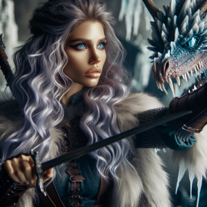 A beautiful huntress from the “Monster Hunter” series, dark skin...